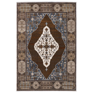 HomeRoots 4' Gray and Blue Medallion Area Rug – Durable, Stylish Design for Entryways, Bedrooms, and More! 5' X 8' 575521