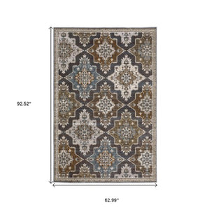 Homeroots 10' Blue Medallion Area Rug - Stain Resistant, Stylish Design For Living Spaces With Kids & Pets 5' X 8' Polyester 575522