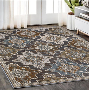 Homeroots 10' Blue Medallion Area Rug - Stain Resistant, Stylish Design For Living Spaces With Kids & Pets 5' X 8' Polyester 575522