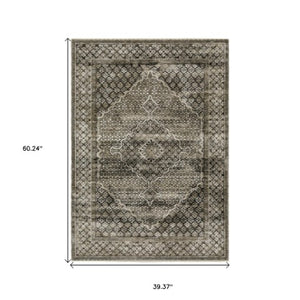 Homeroots 3' Gray Medallion Area Rug With Fringe – Stylish, Stain Resistant Design For Home & Pet Friendly Spaces 3' X 5' Polyester 575524