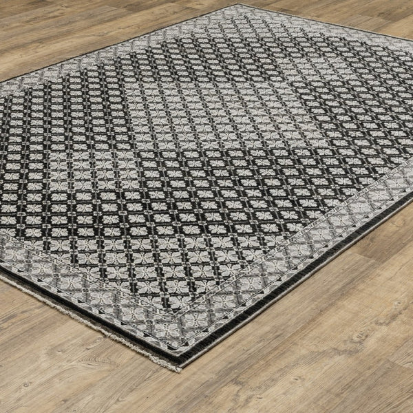 HomeRoots 5' Modern Black and Gray Diamond Area Rug with Stylish Fringe for Durable, Cozy Living Spaces 3' X 5' 575526