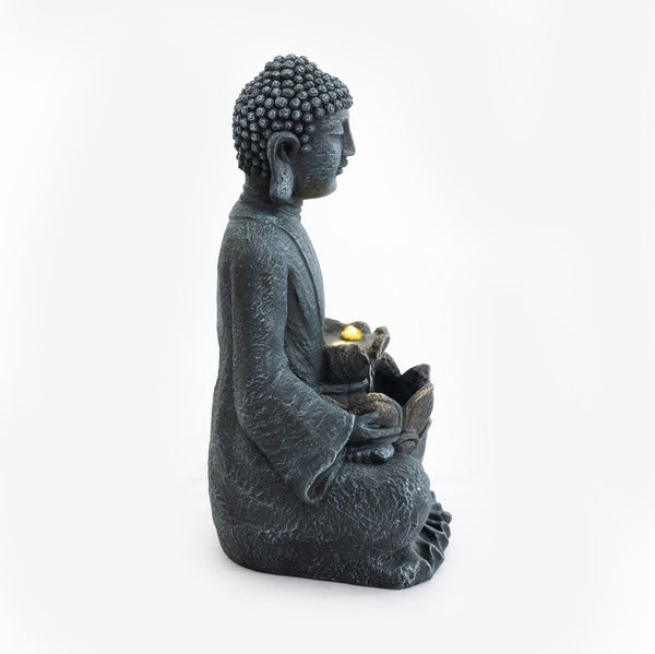 English Elm Zen-style Buddha Fountain Two Tier Lotus Polyresin Led Garden Patio Decor W853P412663