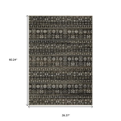 Homeroots 5' Black Tribal Area Rug With Fringe – Modern Design, Stain Resistant, Perfect For Homes With Kids & Pets 3' X 5' Polyester 575530
