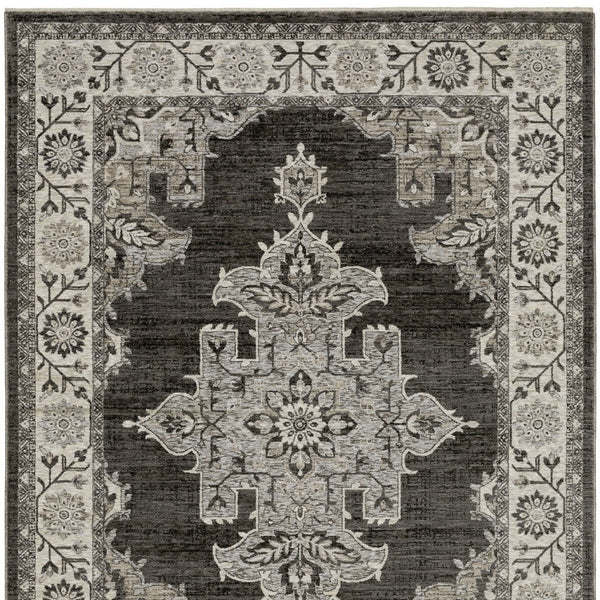 Homeroots 3' Stylish Gray Medallion Area Rug With Fringe - Perfect For Homes With Kids And Pets, Stain Resistant 3' X 5' Polyester 575531