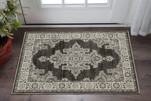 Homeroots 3' Stylish Gray Medallion Area Rug With Fringe - Perfect For Homes With Kids And Pets, Stain Resistant 3' X 5' Polyester 575531