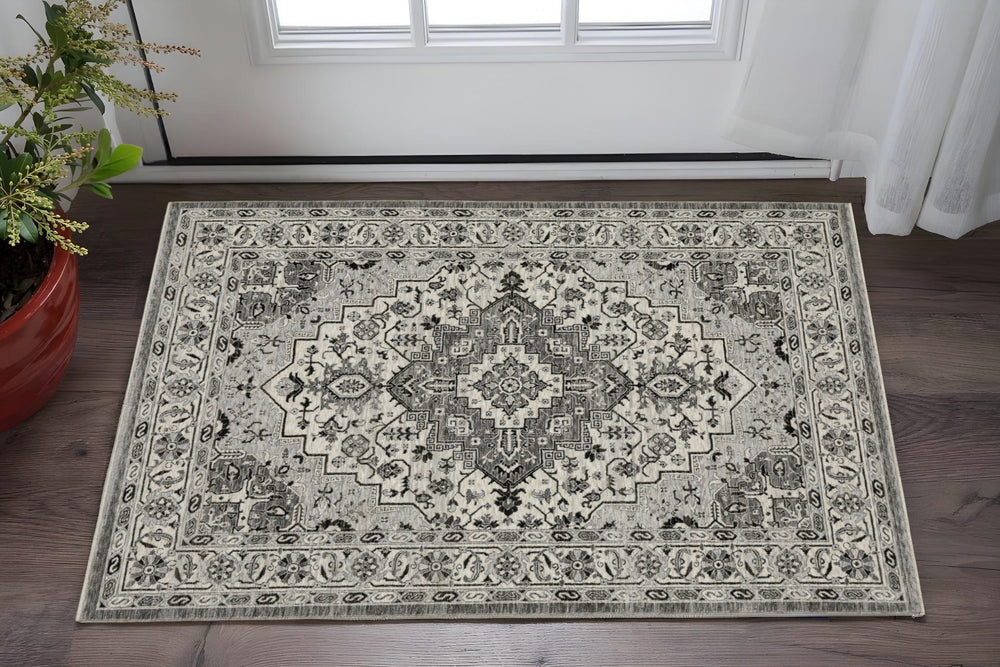 Homeroots 3' Gray Medallion Area Rug With Fringe – Stain Resistant, Stylish Design For Home Decor Warmth 3' X 5' Polyester 575533