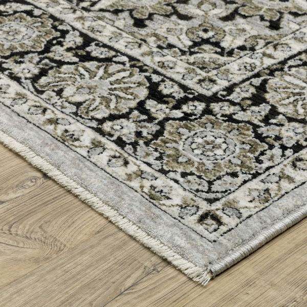 HomeRoots 3' Gray and Black Medallion Area Rug with Fringe - Timeless Design for Elegant and Cozy Spaces 3'3" x 5' 575534