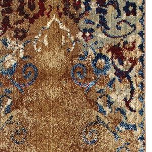 Homeroots 4' Gold Oriental Area Rug – Stylish Distressed Design, Stain Resistant For Homes With Kids & Pets 8' Runner Polypropylene,Polyester 575539