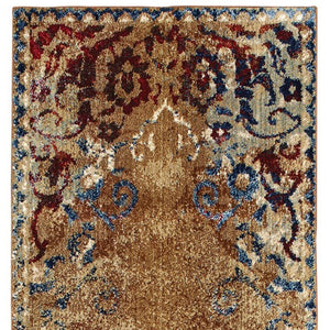 Homeroots 4' Gold Oriental Area Rug – Stylish Distressed Design, Stain Resistant For Homes With Kids & Pets 8' Runner Polypropylene,Polyester 575539