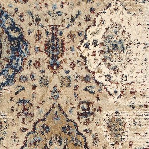 Homeroots 4' Ivory Oriental Area Rug - Distressed Design For Warmth, Stain Resistant, Perfect For Any Space 8' Runner Polypropylene,Polyester 575541