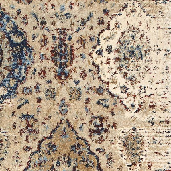 Homeroots 4' Ivory Oriental Area Rug - Distressed Design For Warmth, Stain Resistant, Perfect For Any Space 8' Runner Polypropylene,Polyester 575541