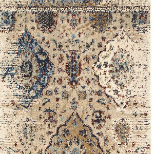 Homeroots 4' Ivory Oriental Area Rug - Distressed Design For Warmth, Stain Resistant, Perfect For Any Space 8' Runner Polypropylene,Polyester 575541