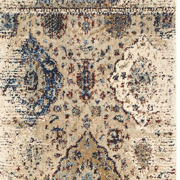 Homeroots 4' Ivory Oriental Area Rug - Distressed Design For Warmth, Stain Resistant, Perfect For Any Space 8' Runner Polypropylene,Polyester 575541
