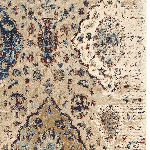 Homeroots 4' Ivory Oriental Area Rug - Distressed Design For Warmth, Stain Resistant, Perfect For Any Space 8' Runner Polypropylene,Polyester 575541