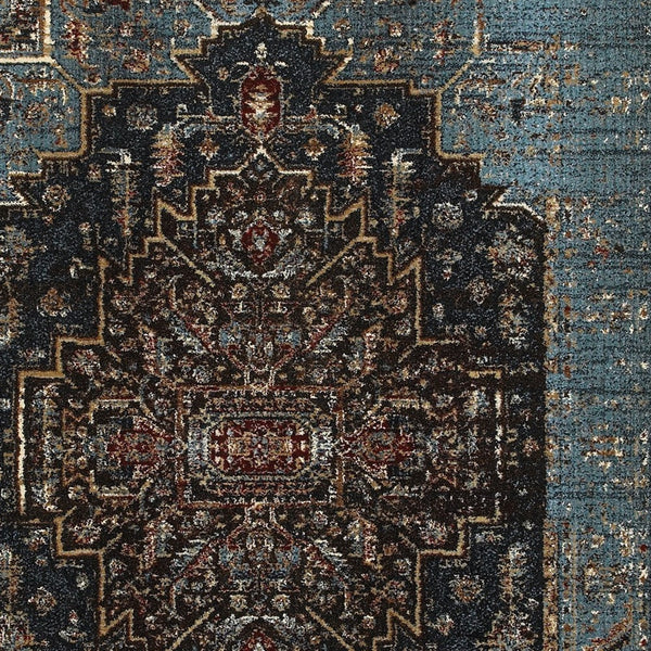 Homeroots 4' Blue Medallion Distressed Area Rug – Stylish Stain Resistant Design For Homes With Kids & Pets 5' X 8' Polypropylene,Polyester 575542