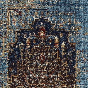 Homeroots 4' Blue Medallion Distressed Area Rug – Stylish Stain Resistant Design For Homes With Kids & Pets 8' Runner Polypropylene,Polyester 575543