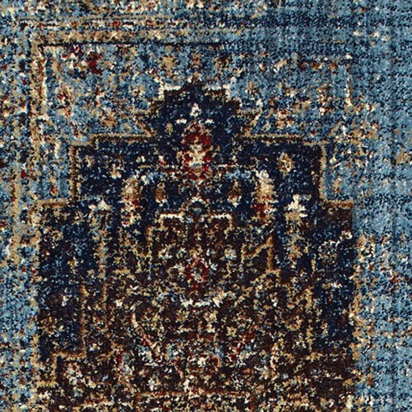 Homeroots 4' Blue Medallion Distressed Area Rug – Stylish Stain Resistant Design For Homes With Kids & Pets 8' Runner Polypropylene,Polyester 575543