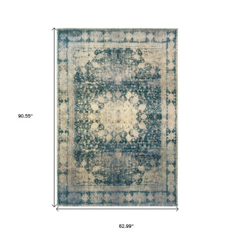 Homeroots 4' Ivory Oriental Area Rug – Distressed Design For A Timeless Touch In Any Home Décor Space 5' X 8' Polypropylene,Polyester 575544
