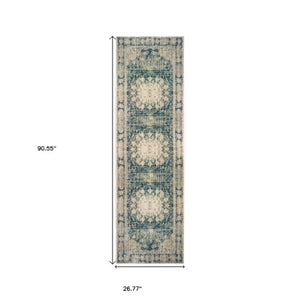 Homeroots 4' Ivory Oriental Area Rug – Distressed Design For A Timeless Touch In Any Home Décor Space 8' Runner Polypropylene,Polyester 575545