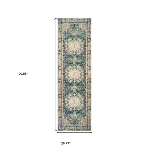 Homeroots 4' Ivory Oriental Area Rug – Distressed Design For A Timeless Touch In Any Home Décor Space 8' Runner Polypropylene,Polyester 575545