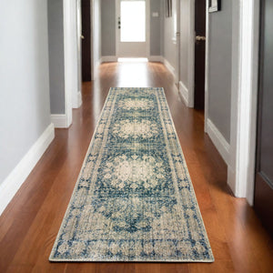 Homeroots 4' Ivory Oriental Area Rug – Distressed Design For A Timeless Touch In Any Home Décor Space 8' Runner Polypropylene,Polyester 575545