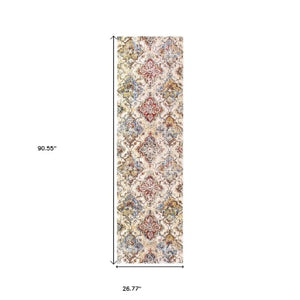 Homeroots 4' Ivory And Gold Oriental Area Rug - Elegant Power Loom Design For Warmth And Style In Any Space 8' Runner Polypropylene,Polyester 575547