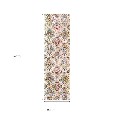 Homeroots 4' Ivory And Gold Oriental Area Rug - Elegant Power Loom Design For Warmth And Style In Any Space 8' Runner Polypropylene,Polyester 575547