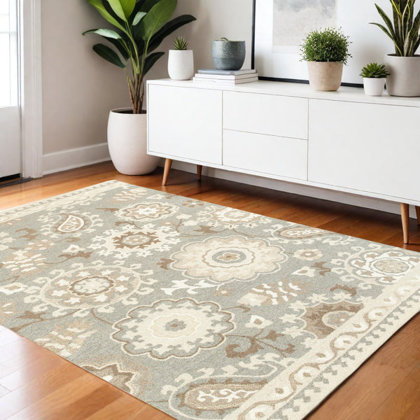 Homeroots 4' Gray Floral Hand-tufted Wool Area Rug - Elegant Design To Elevate Your Living Space Decor 4' X 6' Wool 575551