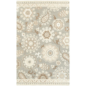 HomeRoots 4' Elegant Gray and Sand Floral Hand-Tufted Wool Area Rug for Timeless Home Décor and Comfort 4' X 6' 575551