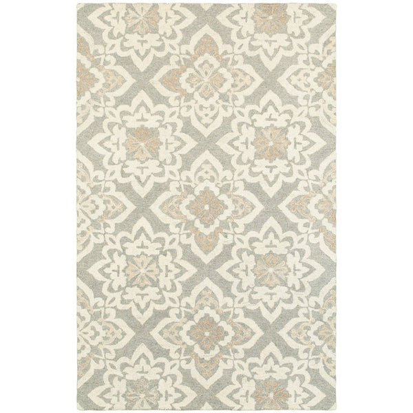 HomeRoots 4' Gray and Sand Wool Geometric Area Rug - Hand-Tufted Modern Design for Any Space's Warmth 4' X 6' 575552