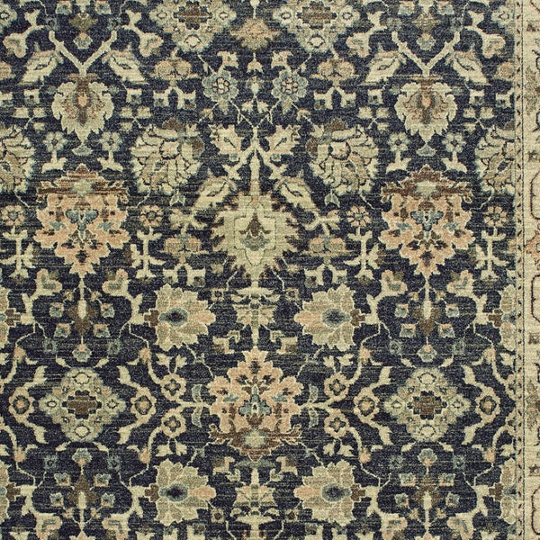 Homeroots 4' Navy Blue Oriental Area Rug - Stain Resistant, Stylish Design For Pets And Kids, Perfect For Any Room 5' X 8' Polypropylene 575555