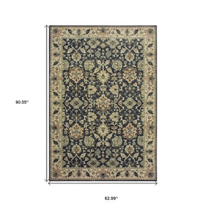 Homeroots 4' Navy Blue Oriental Area Rug - Stain Resistant, Stylish Design For Pets And Kids, Perfect For Any Room 5' X 8' Polypropylene 575555