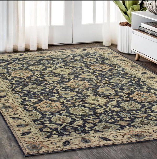 Homeroots 4' Navy Blue Oriental Area Rug - Stain Resistant, Stylish Design For Pets And Kids, Perfect For Any Room 5' X 8' Polypropylene 575555