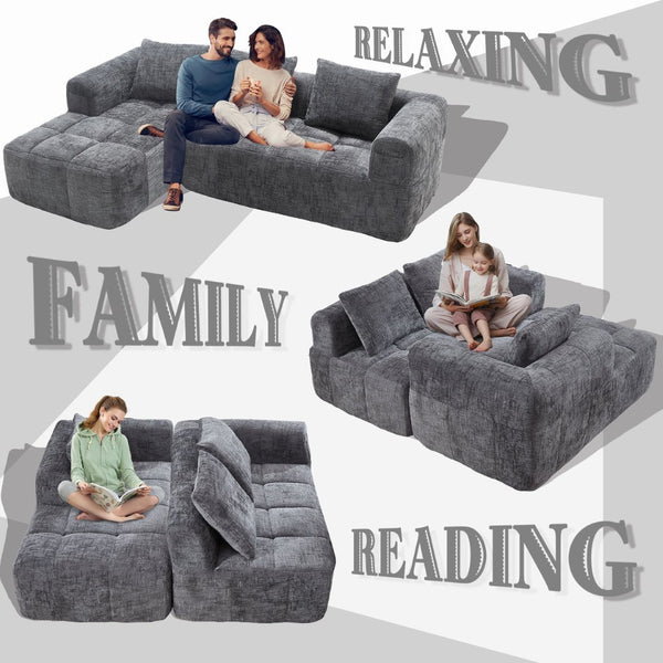 English Elm United Modern Chenille 98.42-Inch L-Shaped Modular Sectional Sofa With Chaise & Side Pockets P2 W1568S00146-GIGA