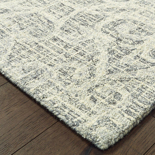 HomeRoots 5' Modern Gray and Ivory Wool Geometric Hand-Tufted Area Rug for Stylish Home Decor and Comfort 5' X 8' 575556