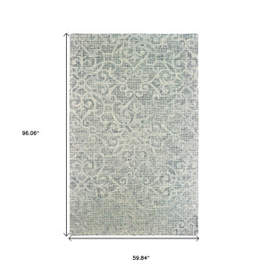 HomeRoots 5' Modern Gray and Ivory Wool Geometric Hand-Tufted Area Rug for Stylish Home Decor and Comfort 5' X 8' 575556