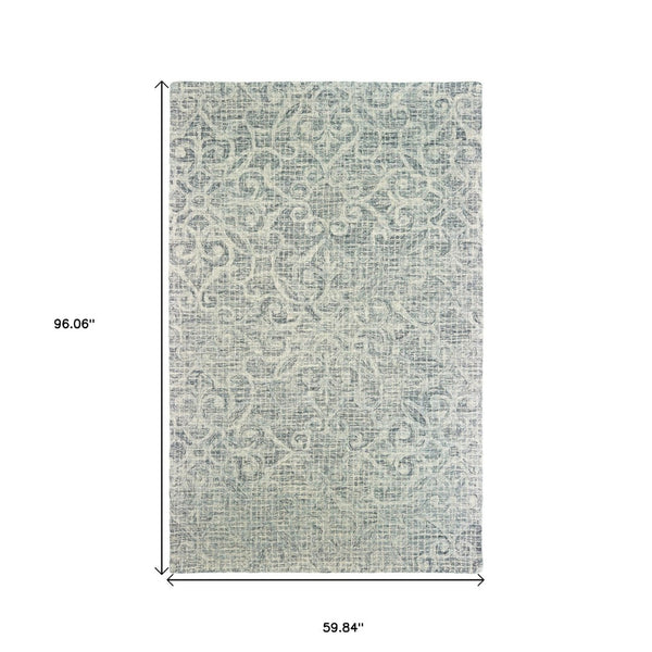 HomeRoots 5' Modern Gray and Ivory Wool Geometric Hand-Tufted Area Rug for Stylish Home Decor and Comfort 5' X 8' 575556