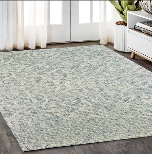 HomeRoots 5' Modern Gray and Ivory Wool Geometric Hand-Tufted Area Rug for Stylish Home Decor and Comfort 5' X 8' 575556