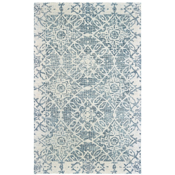 HomeRoots 5' Luxurious Blue and Ivory Hand-Tufted Wool Geometric Area Rug for Modern Home Elegance 5' X 8' 575557