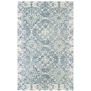 HomeRoots 5' Luxurious Blue and Ivory Hand-Tufted Wool Geometric Area Rug for Modern Home Elegance 5' X 8' 575557