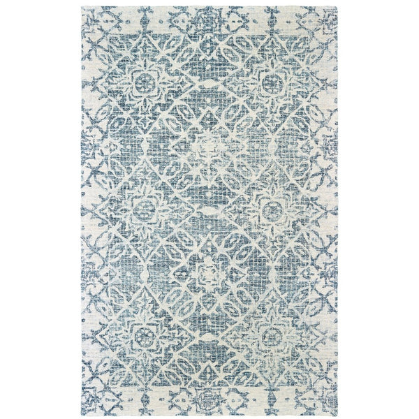 HomeRoots 5' Luxurious Blue and Ivory Hand-Tufted Wool Geometric Area Rug for Modern Home Elegance 5' X 8' 575557