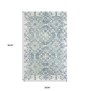 Homeroots 5' Geometric Blue Wool Hand-tufted Area Rug – Stylish Rectangular Design For Modern Home Decor 5' X 8' Wool 575557