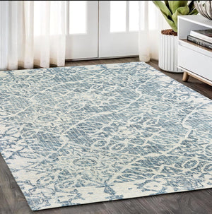 Homeroots 5' Geometric Blue Wool Hand-tufted Area Rug – Stylish Rectangular Design For Modern Home Decor 5' X 8' Wool 575557