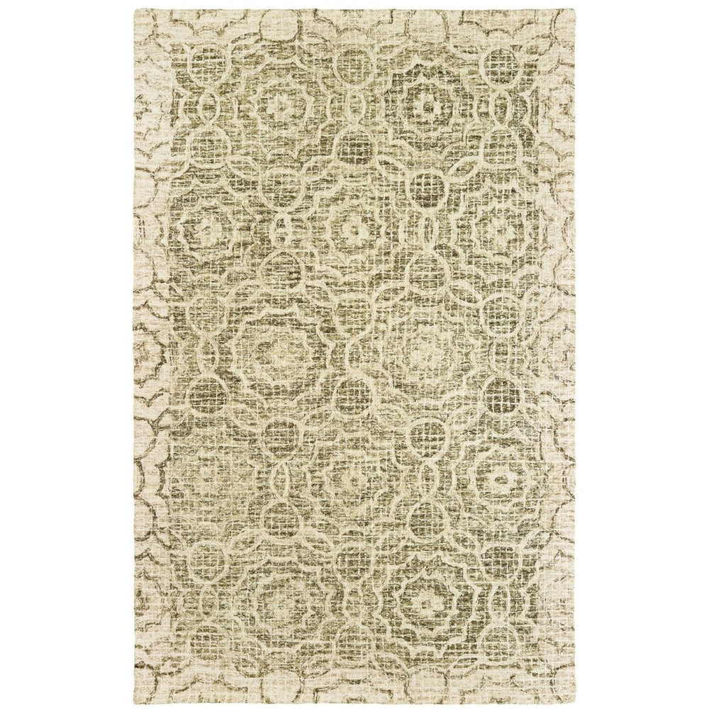 HomeRoots 5' Modern Geometric Hand-Tufted Wool Area Rug in Green and Ivory for Stylish Home Décor 5' X 8' 575559