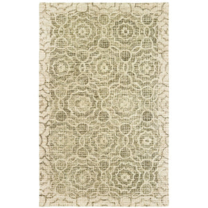 HomeRoots 5' Modern Geometric Hand-Tufted Wool Area Rug in Green and Ivory for Stylish Home Décor 5' X 8' 575559