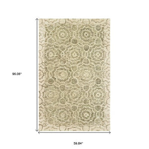 Homeroots 5' Green Wool Geometric Hand-tufted Area Rug - Elevate Your Space With Artful Style & Sophistication 5' X 8' Wool 575559