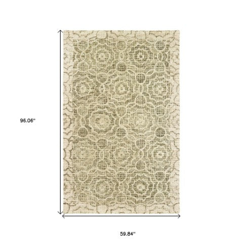 Homeroots 5' Green Wool Geometric Hand-tufted Area Rug - Elevate Your Space With Artful Style & Sophistication 5' X 8' Wool 575559