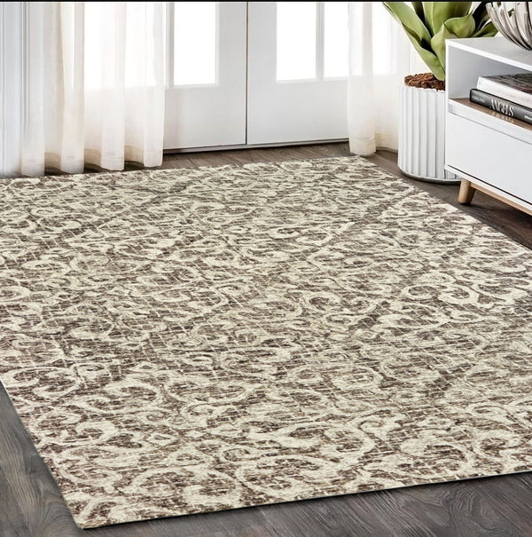 Homeroots 5' Brown Floral Wool Hand Tufted Area Rug – Elevate Your Space With Style And Sophistication 5' X 8' Wool 575560