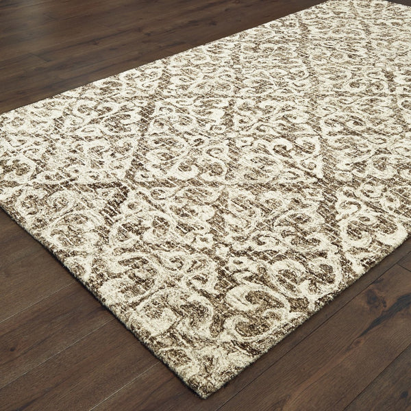 Homeroots 5' Brown Floral Wool Hand Tufted Area Rug – Elevate Your Space With Style And Sophistication 5' X 8' Wool 575560