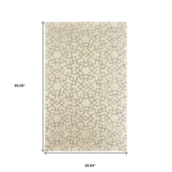 HomeRoots 5' Hand-Tufted Wool Area Rug in Tan and Ivory - Elegant Geometric Design for Any Living Space 5' X 8' 575561